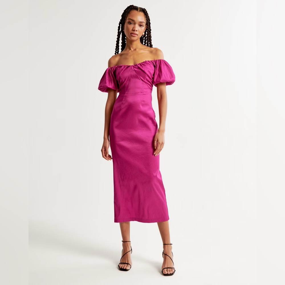 Abercrombie & Fitch Taffeta Off-The-Shoulder Midi Dress NWT $130 Large TALL